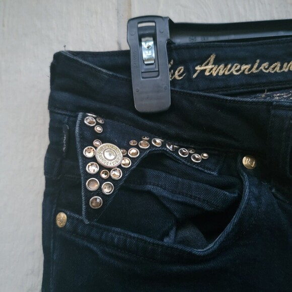 Robins jeans black embroidered wing with embellished flap pockets Mens sz 36 - Picture 3 of 4